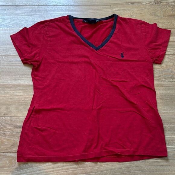 Ralph Lauren Tops - Ralph lauren sport red short sleeve 100% cotton t-shirt size medium with navy ho